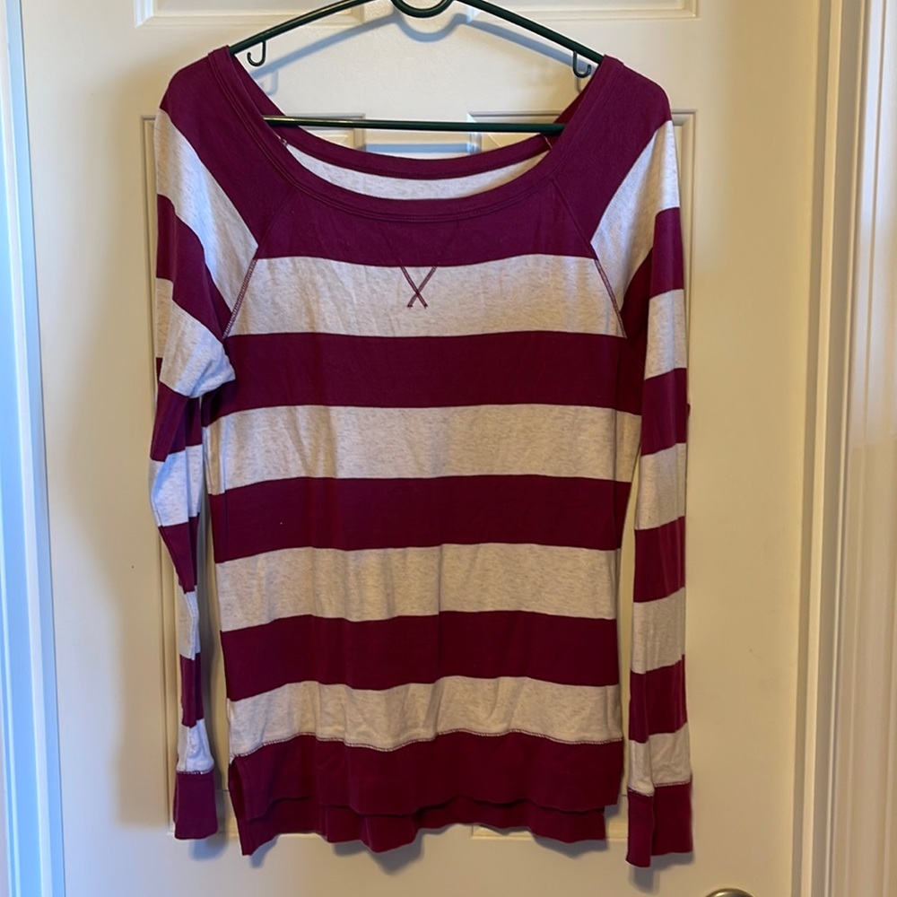 Long sleeve pink and cream stripe shirt